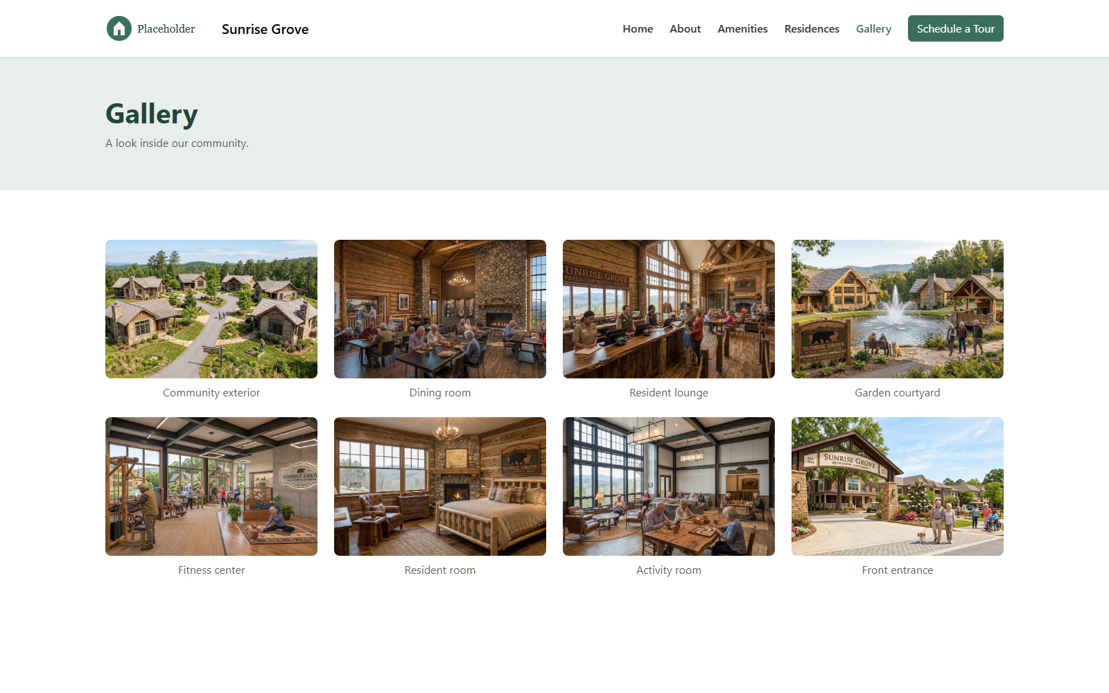 Screenshot of the Sunrise Grove Gallery page