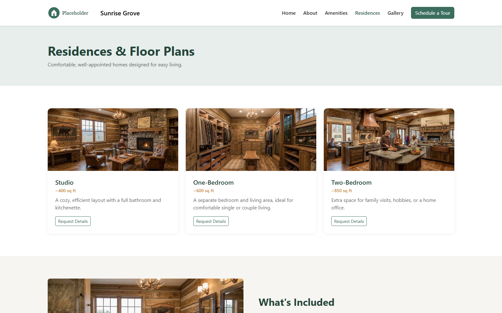 Screenshot of the Sunrise Grove Residences page