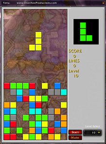 Tetra game window in World of Warcraft, showing the board, next block, score, lines and level